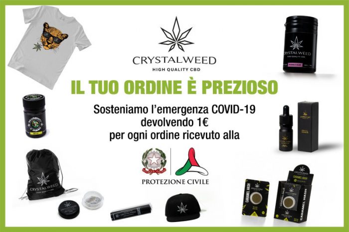 Crystalweed, azienda milanese di cannabis light, dona alla Protezione civile 1 euro per ogni ordine ricevuto
