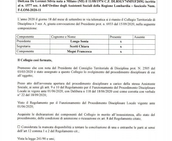 NOTA STAMPA dell'avvocato Cenacchi sul procedimento disciplinare immediatamente esecutivo a carico dell'assistente Sociale Silvia De Lorenzi del Comune di Milano