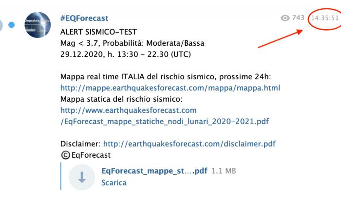 EQFORECAST TESTA CON SUCCESSO L'ALERT PRE-SISMICO PER IL TERREMOTO Mw3.9 DI VERONA