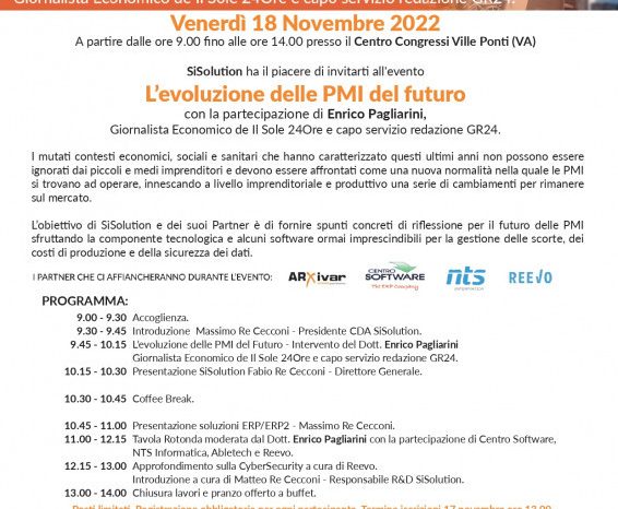 “L’evoluzione delle PMI del futuro”, l’evento dedicato a piccole e medie imprese organizzato da SiSolution al Centro Congressi Ville Ponti (Varese)