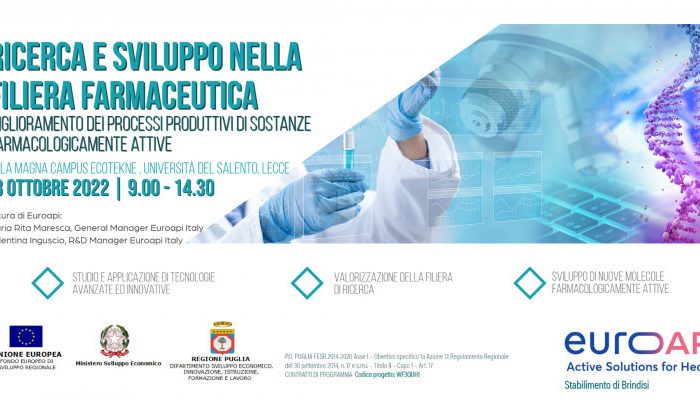 Conferenza EUROAPI. Ricerca e sviluppo nella filiera farmaceutica: miglioramento dei processi produttivi in relazione alle sostanze farmacologicamente attive.